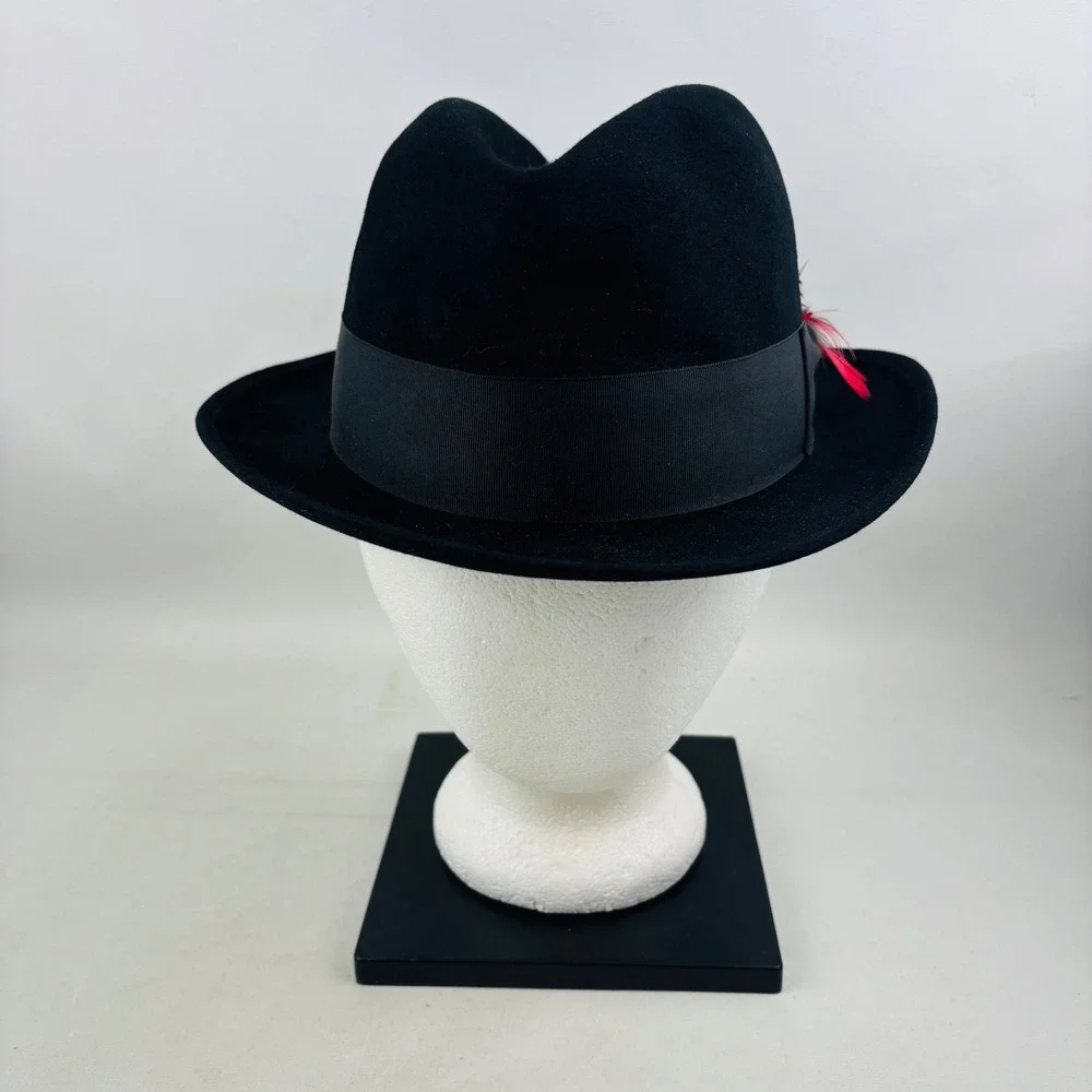 Vintage Royal Stetson Feather Fedora Hat Mens Size 7 1/2 Black Felt